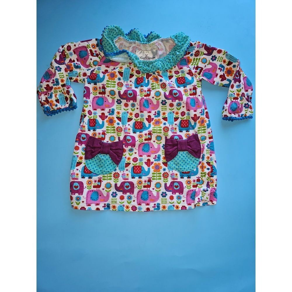 Rare Editions Girls Elephant Floral Print Long Sleeve Dress Size 24M‎